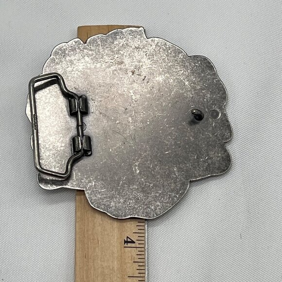 Floral Enamel Belt Buckle Blue Stones Silver Vintage Metal - Picture 7 of 8